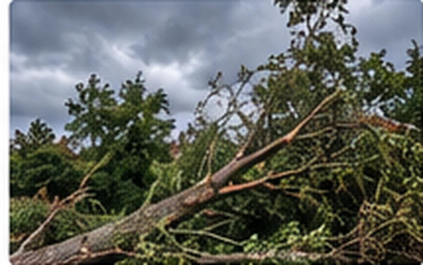 Storm-damaged fallen tree in a British garden